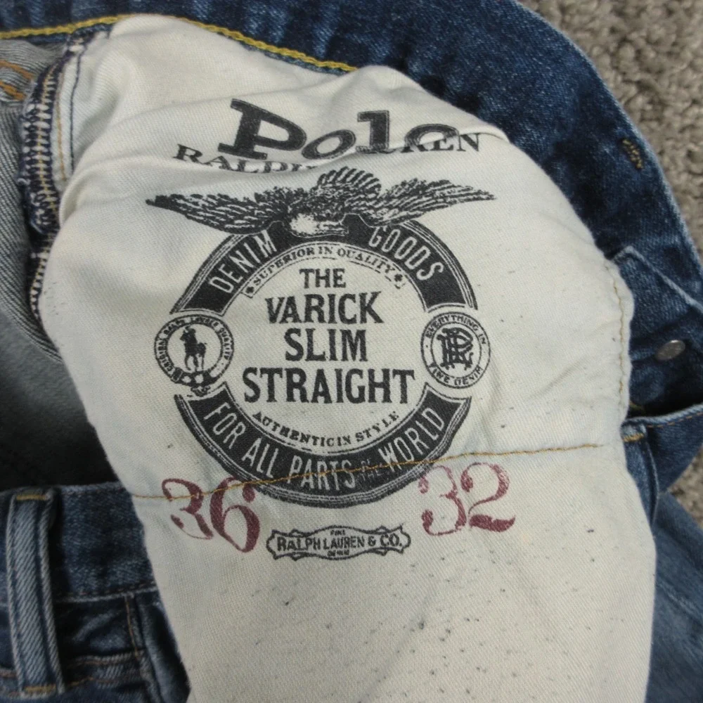 Polo Ralph Lauren Jeans Mens 36x32 Blue Varick Slim Straight Faded Denim Pants
